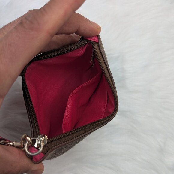 COACH Corner Zip Wristlet In Signature Canvas Khaki / Dahlia - Picture 5 of 10